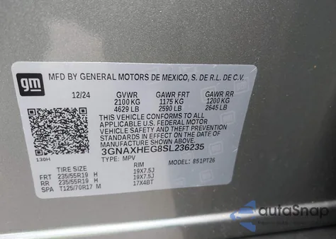 2025 Chevrolet Equinox Fwd Lt from USA, damaged, VIN 3GNAXHEG8SL236235
